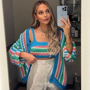 Zara Striped Chunky Knit Cardigan